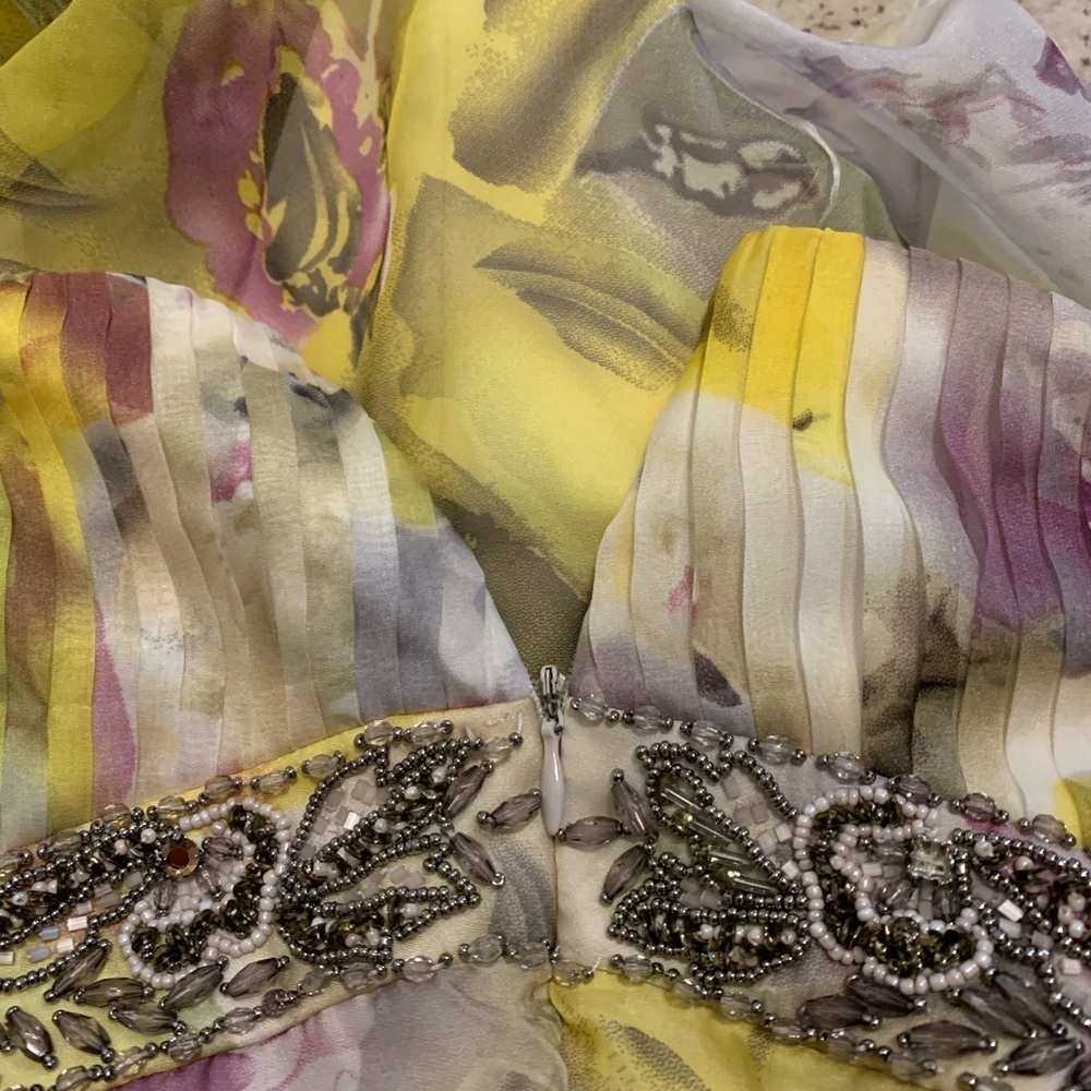ABS by Allen Schwartz Strapless Beaded Floral Chiffon Mini Dress Size 4 - Picture 4 of 8